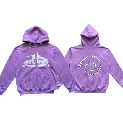 Moletom Masculino com Zíper e Estampa de Estrelas, Manga Comprida, Jaqueta Solta, Casaco Retrô, Harajuku Casual Gótico com Capuz Y2K Streetwear