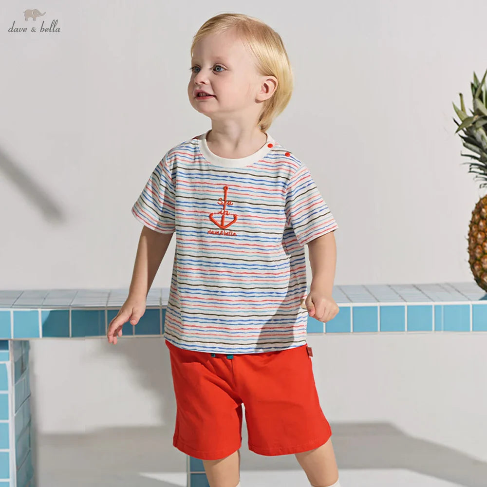 Boys Summer T-shirt 2PCS Set Childern Short Sleeve Top+Shorts Suits Kids Clothing Casual Trousers Pullover DB2262036