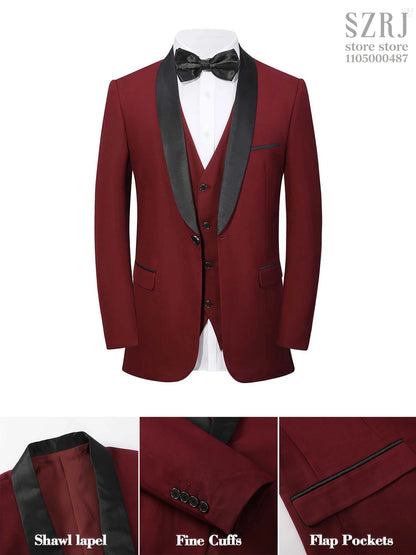 4pcs Men's Tuxedo Set:Classic Lapel Blazer,Vest,Pants&Tie High-Quality,Adjustable Waist.For Parties,Weddings, Proms. Comfy Fit.