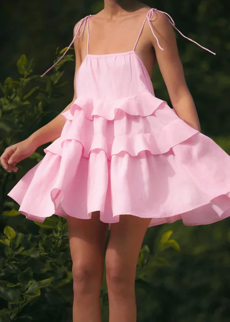 Loose White 100% Cotton Women's Dress Summer Strap Sleeveless Mini Dresses Classic Ruffle Female Beach Dress
