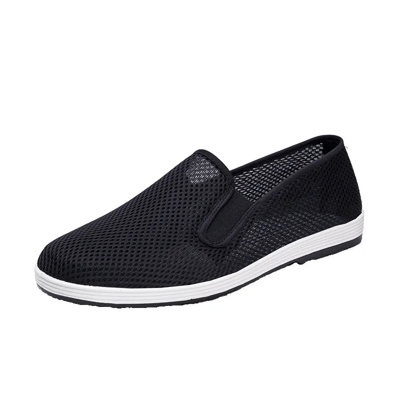 Men's Summer Soft Bottom Driving Shoes Breathable Mesh Slip-On Shoes Wear-Resistant Casual Old Beijing Style Rubber Sole