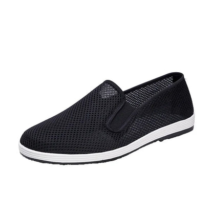 Men's Summer Soft Bottom Driving Shoes Breathable Mesh Slip-On Shoes Wear-Resistant Casual Old Beijing Style Rubber Sole