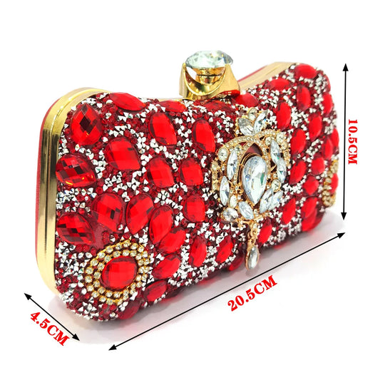 Sparkly Red Rhinestone Peep Toe Block Heels Matching Crystal Clutch Bag Women Wedding Evening Party Bridal Shoe and Bag Set