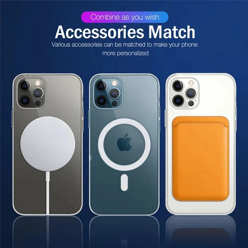 Magnetic Clear Case for iPhone 17 16 15 14 13 11 12 Pro Max Plus Transparent Case Wireless Charge Cover Compatible With Magsafe