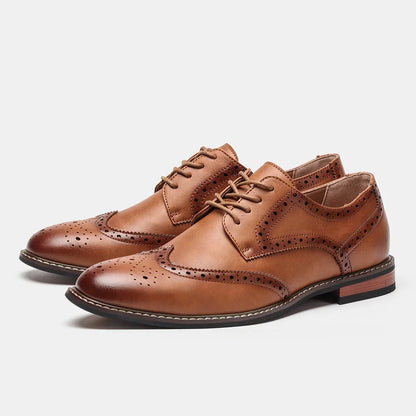Men's Classic Brogue Dress Shoes – Oxford Wingtip Leather Formal Footwear