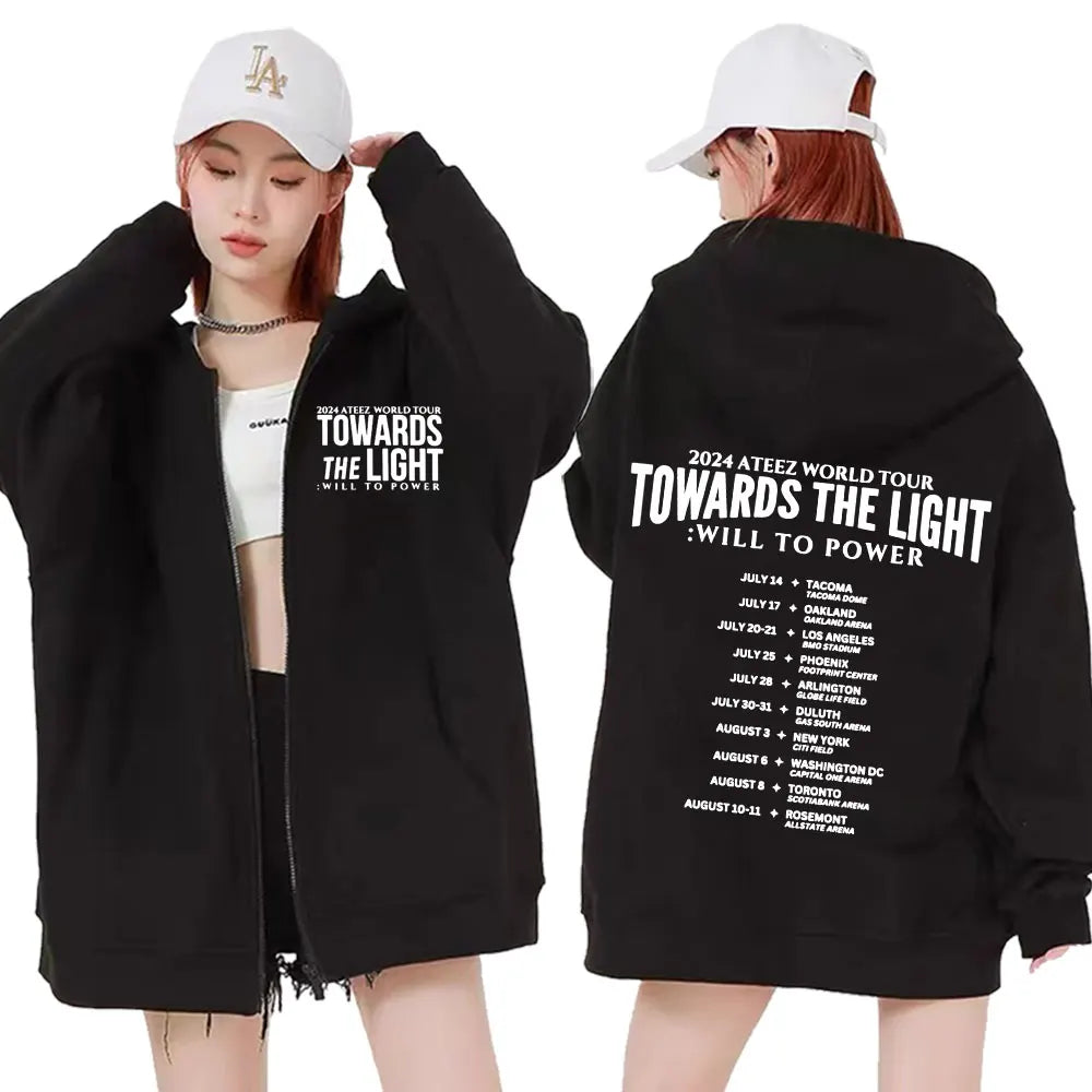 Ateez The World Ep. Fin Will Album Tour 2024 Zipper Hoodies Men Women Korean Fashion Zip Up Sweatshirt Casual Jacket Hoodie Tops