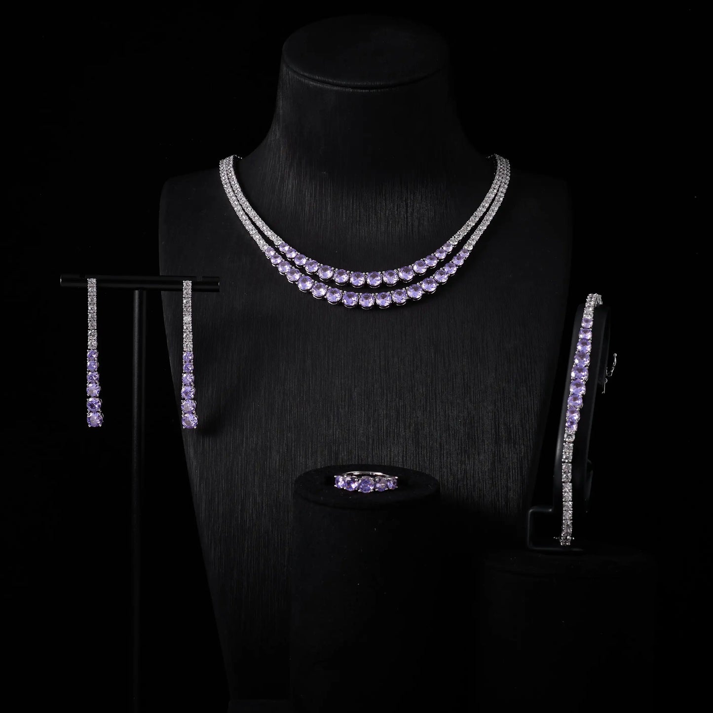 Trendy Jewelry Set for Women Layer Tennis chain Necklace Set Cubic Zircon Wedding Engagement Jewellery Accessories