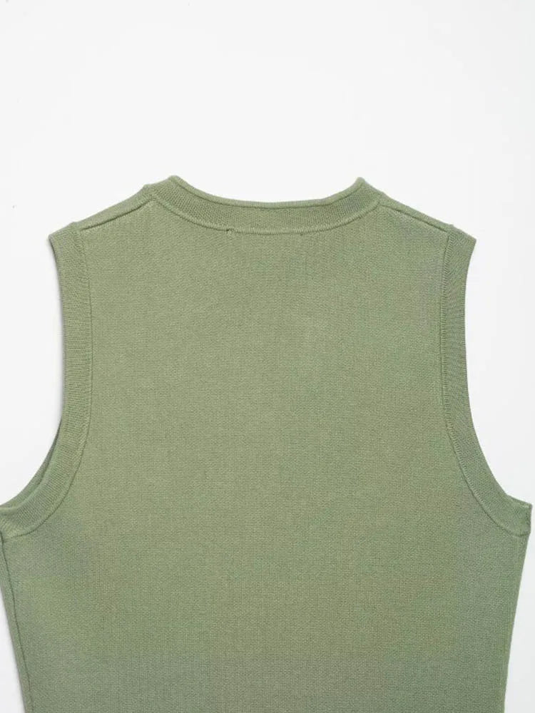 Women Knitting Tank Tops Camis 2026 Summer O-Neck Buttons Solid Sleeveless Female Elegant Street Top Clothing