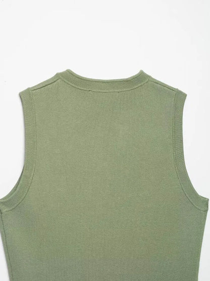 Women Knitting Tank Tops Camis 2026 Summer O-Neck Buttons Solid Sleeveless Female Elegant Street Top Clothing