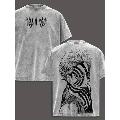 Washed Cotton Men's T-shirt, Anime Retro Anime Fan Exclusive Gift, Manga Enthusiast Men's Top, Street Anime Black T-shirt