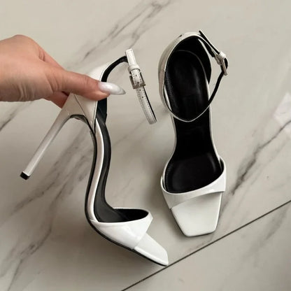 New Fashion Shallow Mouth Bag with One Piece Buckle Strap, Square Head, Open Toe, Fine High Heels Sandals for Women 34-46