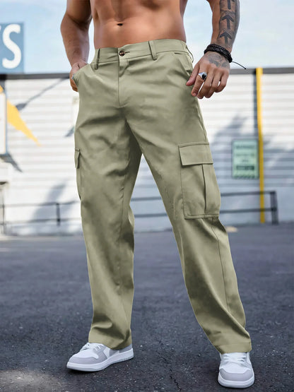 Men's Workwear Pants Wear-Resistant Sports Straight Leg Loose Summer Multi-Pocket Casual Trousers