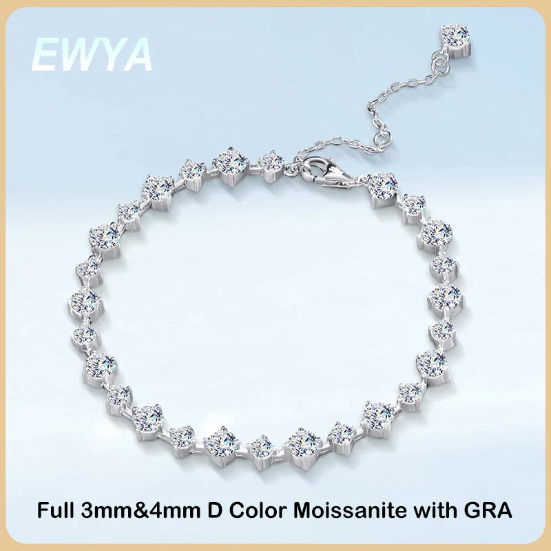 New In D Color 3/4mm Full Moissanite Tennis Bracelet For Women Lady S925 Silver GRA Certified Diamond Link Bracelets Gift