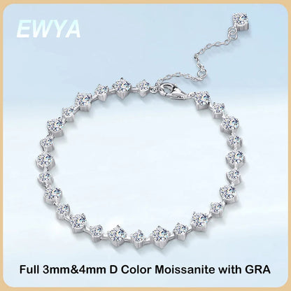 New In D Color 3/4mm Full Moissanite Tennis Bracelet For Women Lady S925 Silver GRA Certified Diamond Link Bracelets Gift