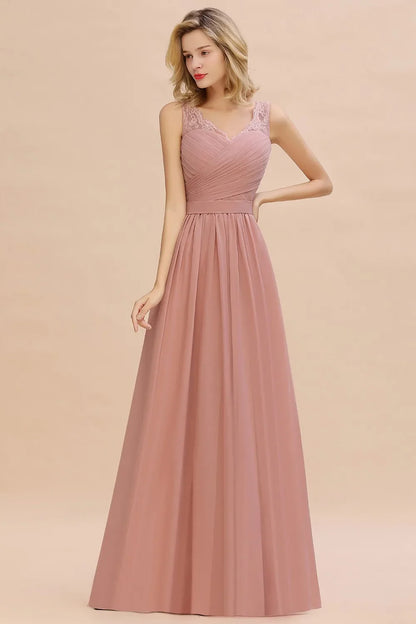 Elegant Bridesmaid Dress Pleated Bodice See-through Lace Cap Sleeves Maxi Flowy A-Line Skirt Wedding Party Gown Women