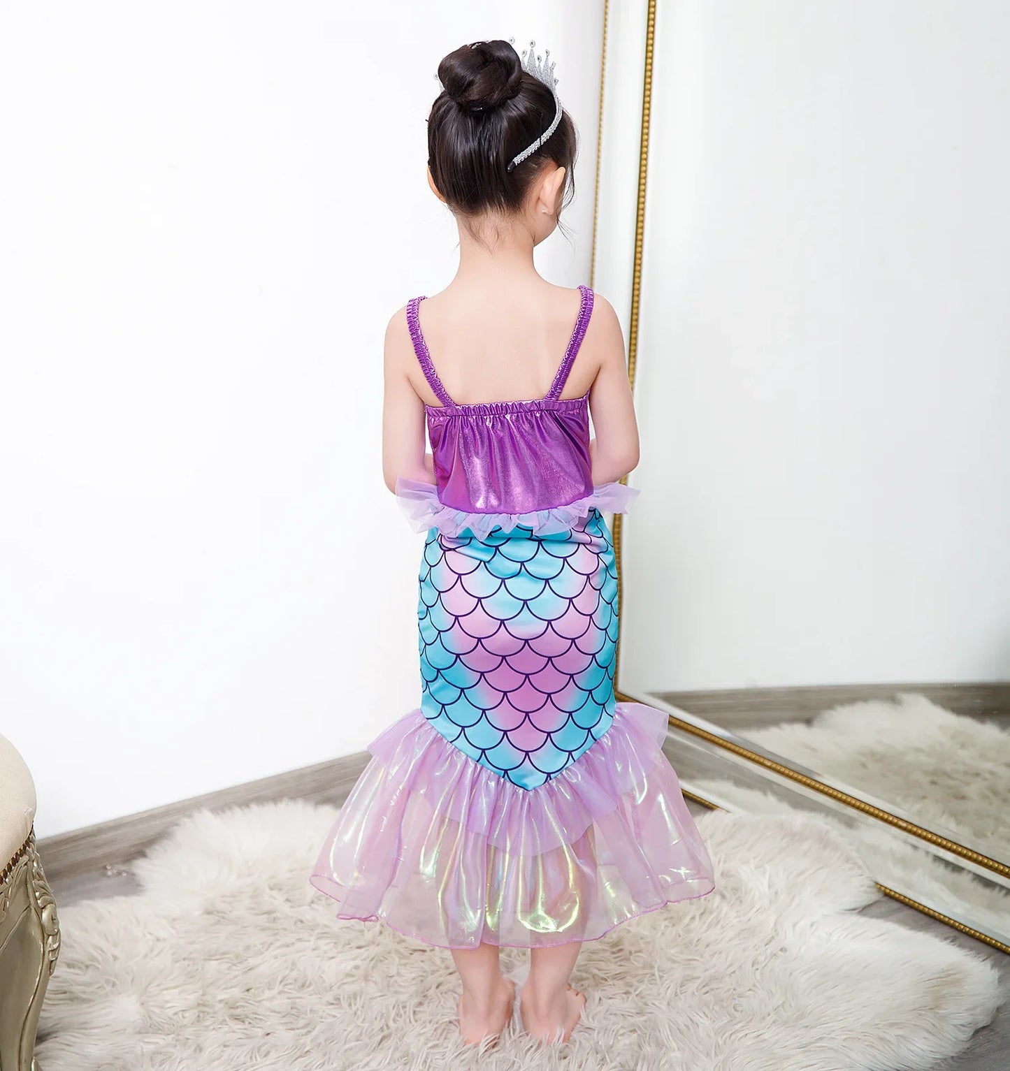 New Ariel Princess Little Mermaid Dress Girl Charm Cosplay Costume Kids Birthday Party Halloween Disguise Clothes