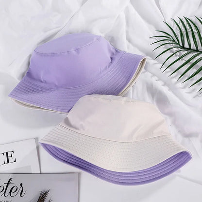 Double-sided Wearing Cap Solid Color Bucket Hat Men Women Sun Hat Reversible Fisherman Hat Summer Panama Cap Sun Fishing Gorros