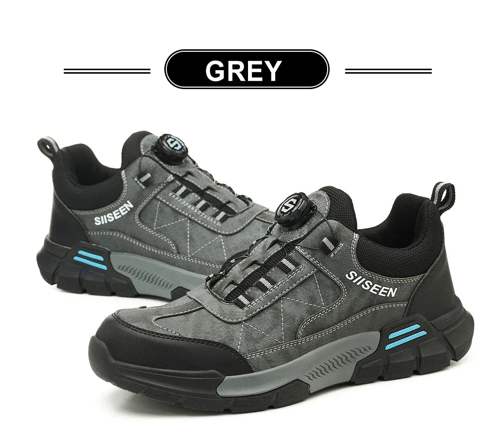 Men's Steel-Toed Safety Shoes With Anti-Crush, Anti-Puncture And Anti-Slip Soles, Fashionable Button Industrial Work Shoes