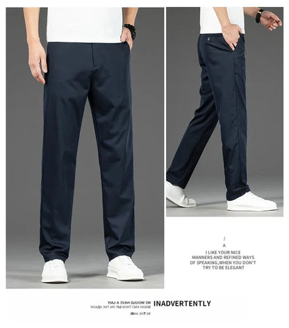 Thin Men Bamboo Summer Pants Casual High Quality Business Classic Fashion Stretch Slim Formal Straight Trousers Black Gray Khaki