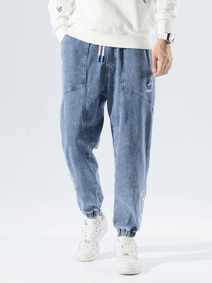 Spring Summer Men's Jogger Jeans Slight Stretch Denim Cargo Pants Black Blue Streetwear Baggy Jeans Trousers