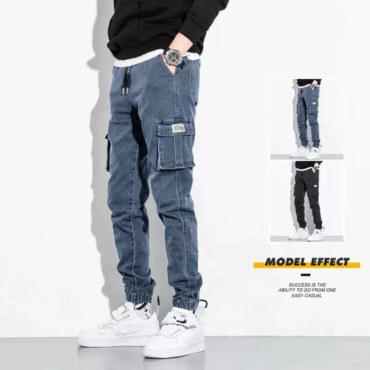 Autumn and Spring Solid Color American Vintage Sports Workwear Denim Jeans for Men Casual Plus Size High Quality Denim Jeans