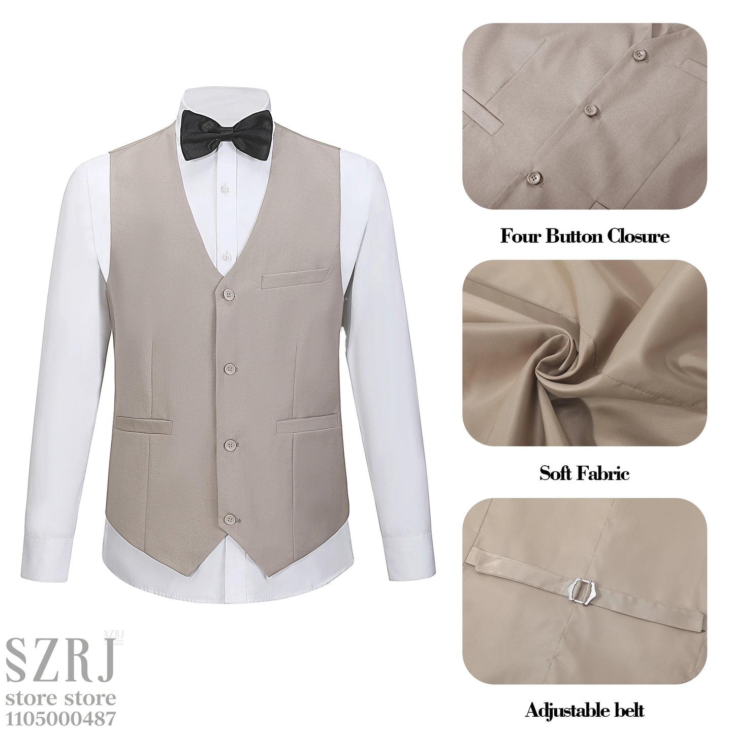 Men's 5-Piece Business Suit Set: Jacket+Vest+Pants+2 Bow Ties (Red+Blue).Premium, Tailored， For Parties, Weddings, Business.