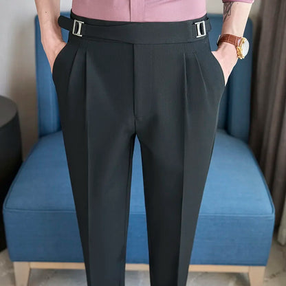 Spring Autumn Smart Casual Suit Pants Men Solid Color Slim Fit Office Fomal Wedding Party Dress Pants Mens White Suit Trousers