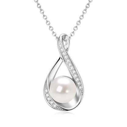 Moissanite Natural Freshwater Pearl Infinity Pendant Necklace & Earrings Sets for Women 925 Sterling Silver Wedding Jewelry Set