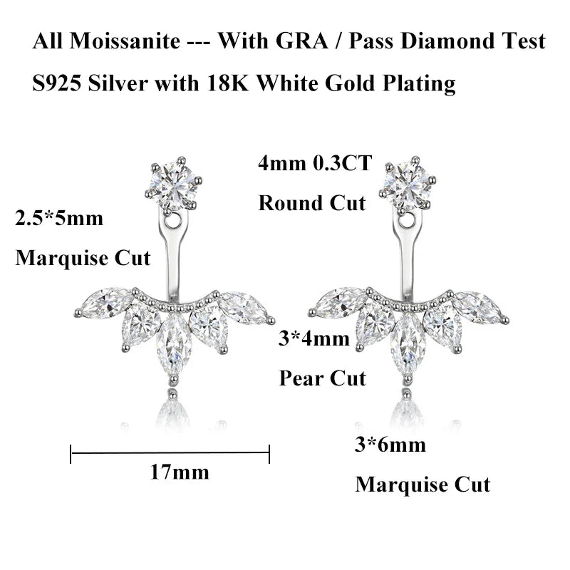 2 in 1 Pear Marquise Cut Moissanite Stud Earrings for Women S925 Silver Full Lab Diamond Dainty Pierced Ear Fine Jewelry