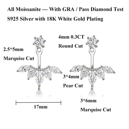 2 in 1 Pear Marquise Cut Moissanite Stud Earrings for Women S925 Silver Full Lab Diamond Dainty Pierced Ear Fine Jewelry