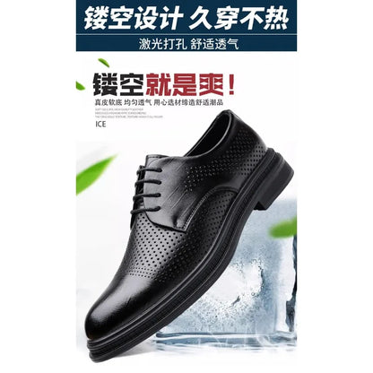 Men's 6cm/8cm Height Increase Breathable Hollow Out Oxford Dress Shoes Leather Formal Business Wedding Groom Shoes for Summer