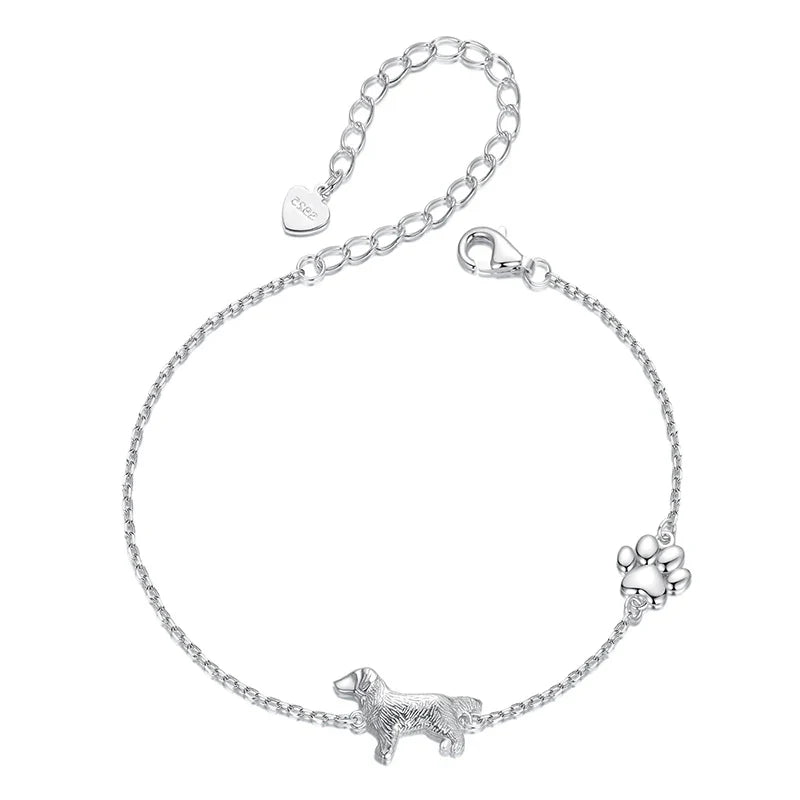 Solid 925 Sterling Silver Cute Cat / Dog Chain Bracelet for Women Delicate Jewelry Pet Bracelet for Gift SCB290