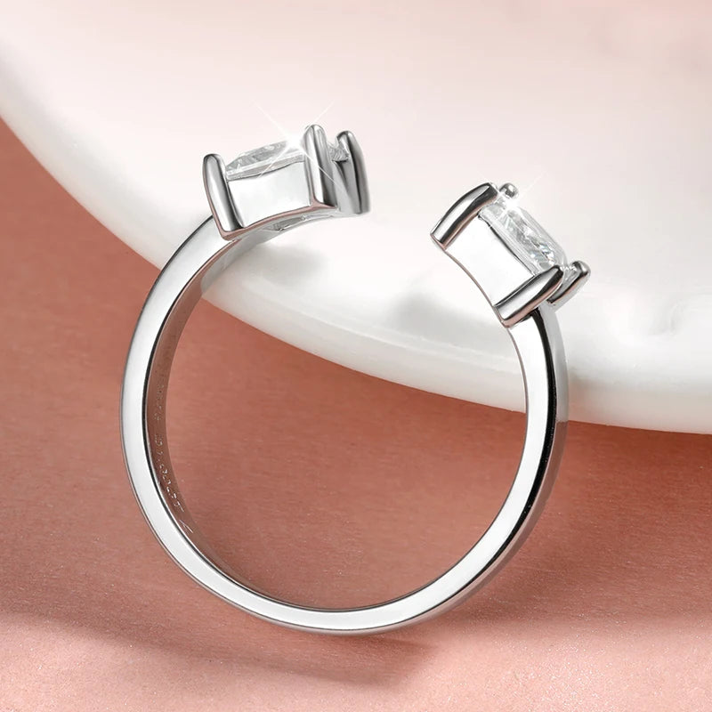 1CTTW 4.5mm Princess Cut Certified Moissanite Rings for Women Adjustable 100% 925 Sterling Silver Wedding Party Band Gift