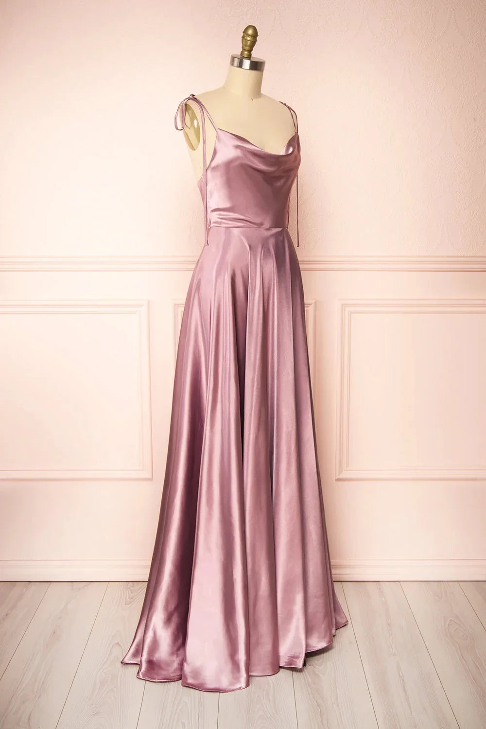 Elegant Bridesmaid Dress Cowl Neck Adjusted Spaghetti Silky-satin Fabric A-line Silhouette Wedding Women Long Gown