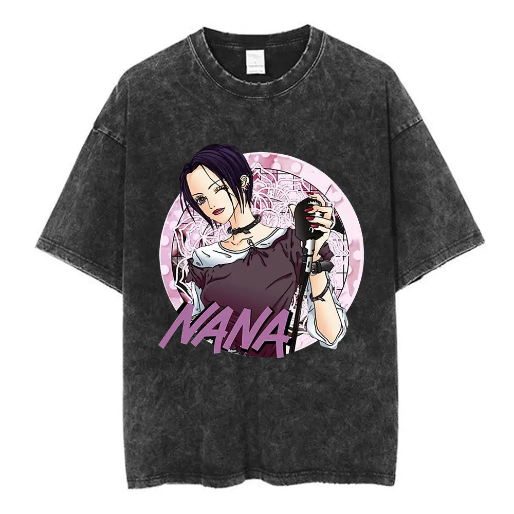 Nana Osaki Japanese Anime Vintage Washed T-shirt Men's Women Clothing Harajuku Short Sleeve T-shirts 100% Cotton Casual T Shirts