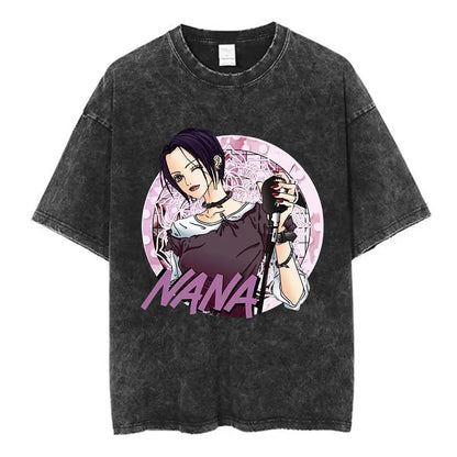 Nana Osaki Japanese Anime Vintage Washed T-shirt Men's Women Clothing Harajuku Short Sleeve T-shirts 100% Cotton Casual T Shirts