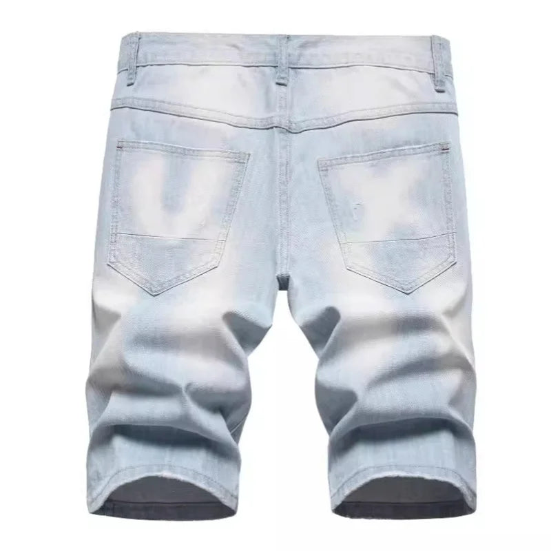 New Summer Men Blue Denim Shorts Italian Style Male Shorts Jeans High Quality Male Stretch Fit Ripped Denim Jeans Shorts Size 38