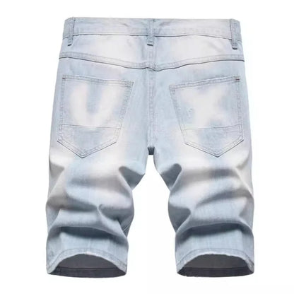 New Summer Men Blue Denim Shorts Italian Style Male Shorts Jeans High Quality Male Stretch Fit Ripped Denim Jeans Shorts Size 38