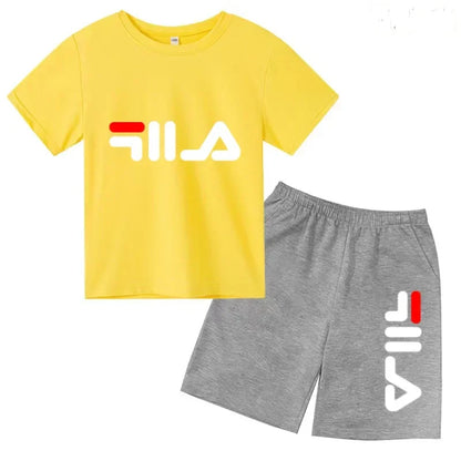 Kids Gift Sports Short-Sleeved Round Neck Black Letters Fashion White T-shirt+Shorts Summer Boy Girl Casual Outdoor Jogging Suit