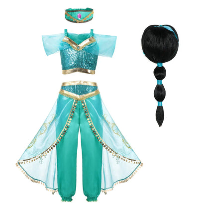 Jasmine Princess Dress Princess Dress Up Of Aladdin The Magic Lamp Costume Girls Birthday Party Halloween Fantasy Top Pants