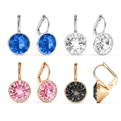 Earring for Women Christmas Birthday Premium Austrian Crystals Round Cut Dangle Silver Gold Color Pierced Jewelry