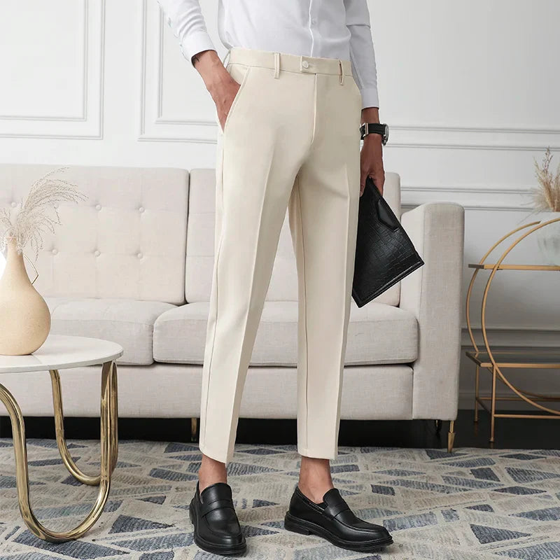 Thickened Fleece Men's Casual Straight Leg Pants Autumn Winter Elastic Slim Fit Korean Style Fashionable Nine Point Long Trou...