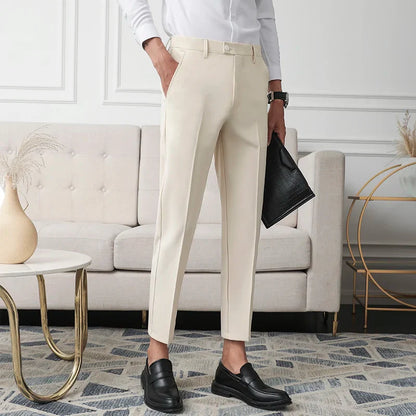 Thickened Fleece Men's Casual Straight Leg Pants Autumn Winter Elastic Slim Fit Korean Style Fashionable Nine Point Long Trou...