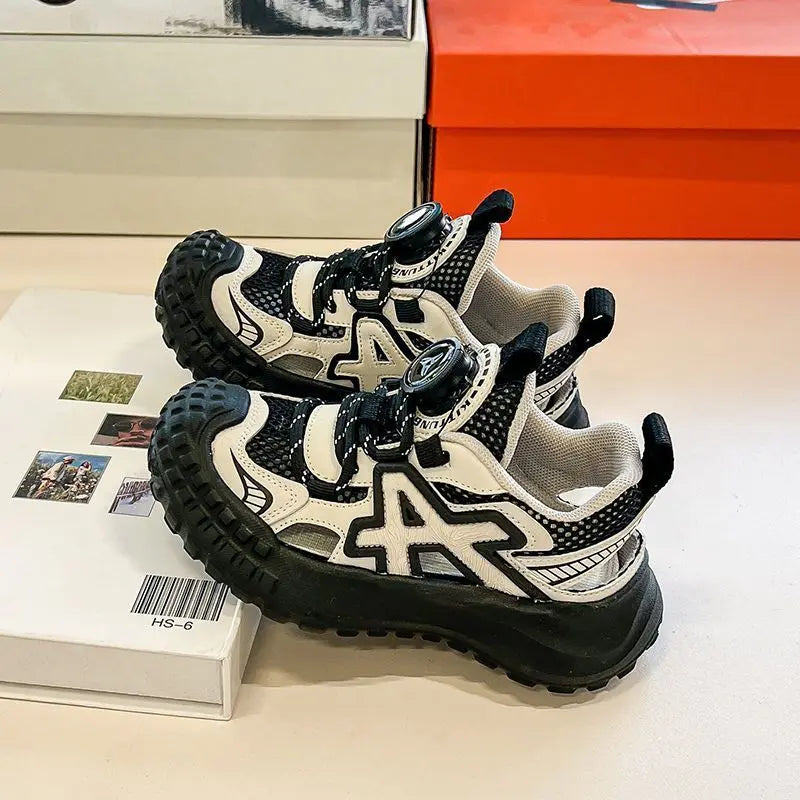 Boys Girls Sports Sandals Rotating Button Students Sneakers Hollowed-out  Summer New Students Running Shoes Mesh Breathable
