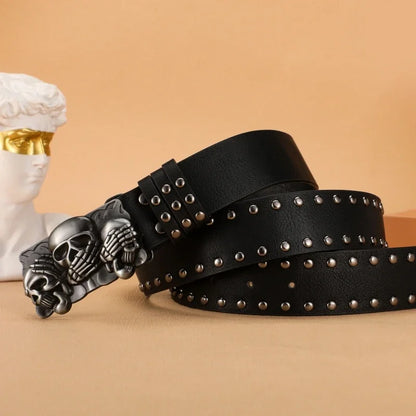 New Women Belt High Quality Luxury Brand Punk Goth Rivet Black Jeans Unisex Men Belt Paw Skull Buckle belt Unisex Waist Belt