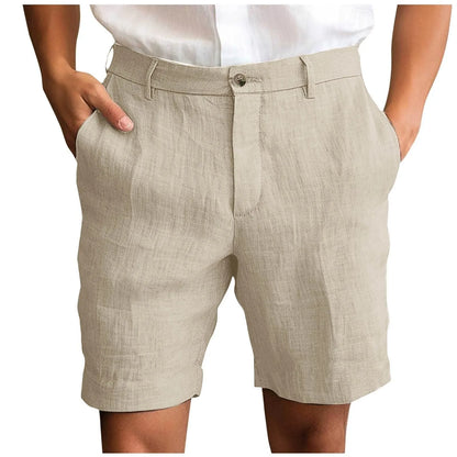 2025 Summer Cotton Linen Shorts for Men Solid Casual Button Pocket Beach Shorts Men's Comfortable Simple Vacation Leiture Pants