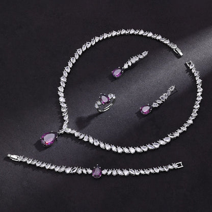 Luxury Cubic Zirconia Jewelry Sets for Women Wedding Bridal 4PCS Drop Necklace Earrings Set Party Gift
