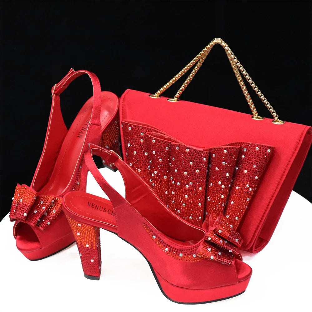 Shoes Matching Bag With Applique Mature African Ladies Super High Heels Sandals for Party Fashionable Italian Women