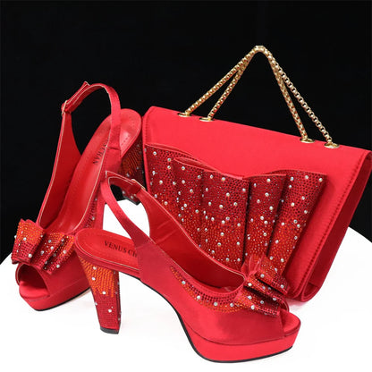 Shoes Matching Bag With Applique Mature African Ladies Super High Heels Sandals for Party Fashionable Italian Women