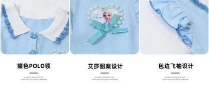 Girls Summer Princess Style Polo Dress Kids Casual Short Sleeve Lapel A-Line Dress Toddler Baby Girls Party Holiday